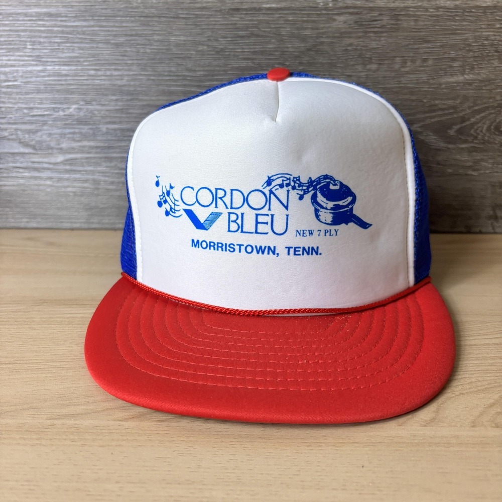 VINTAGE CORDON BLEU HAT CAP SNAP BACK MESH TRUCKER ADVERTISING MENS 80S